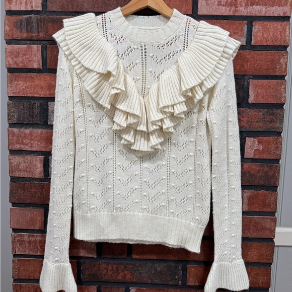 TULAROSA Manny Ruffle Sweater In Ivory - Picture 3 of 10